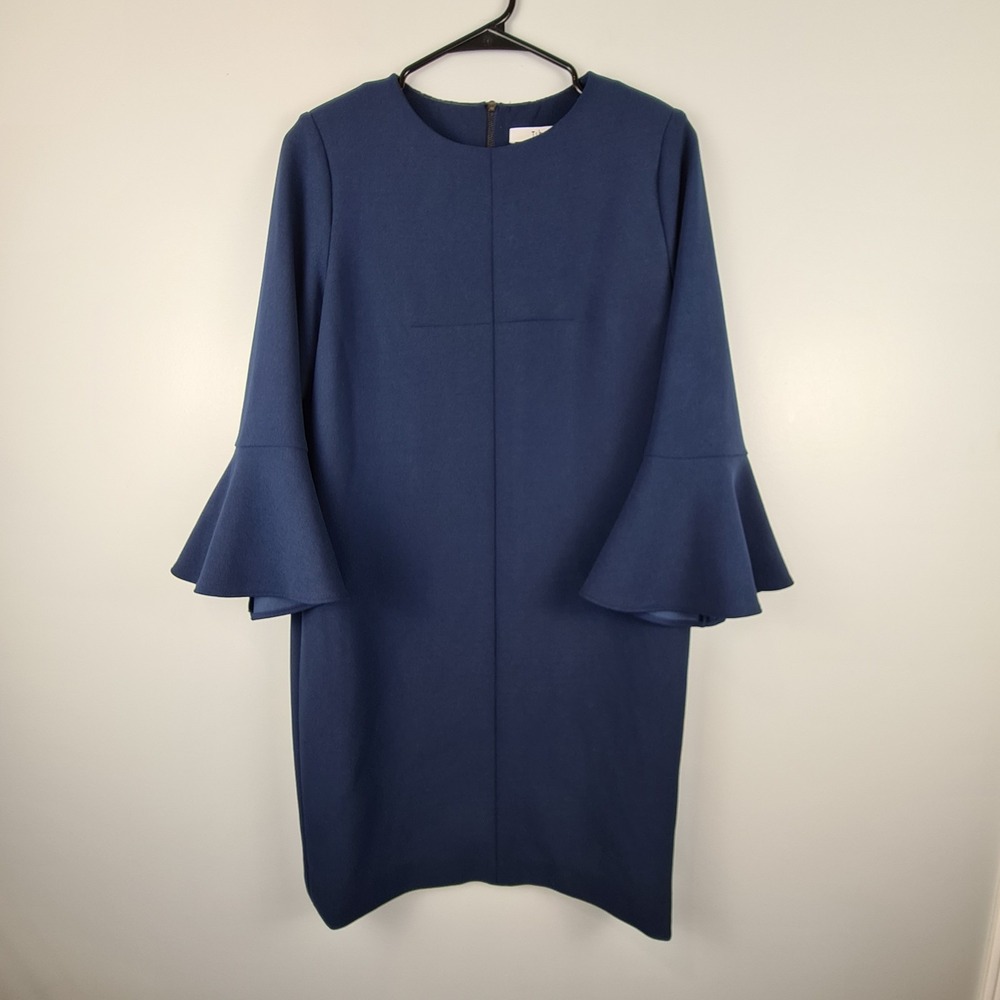 Tibi Women's Solid Midnight Navy Blue Bell Sleeve Shift Dress 10 Revolve READ